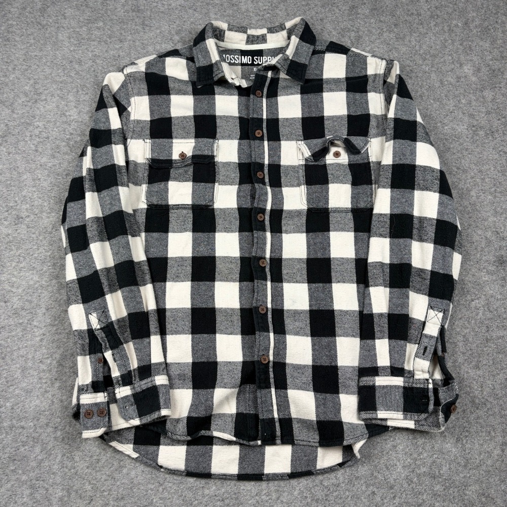 Mossimo Button Down Shirt Mens Extra Large‎ Black White Buffalo Plaid Flannel